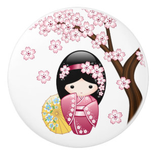 Bouton De Porte En Céramique Poupée Kokeshi de printemps - Jolie fille geisha j