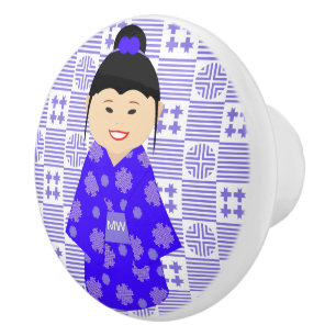 Bouton De Porte En Céramique Poupée Kokeshi personnalisée mignonne sur motif