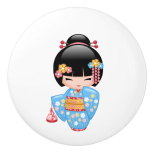 Bouton De Porte En Céramique Poupée Maiko Kokeshi - Cute Japonaise Geisha Girl