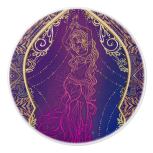 Bouton De Porte En Céramique Pourpre & Or Marocain Arabe Danse du Ventre Glam