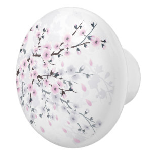 Bouton De Porte En Céramique Poussière Rose Pâle Fleur de Cerisier Florale Past