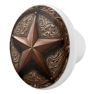 Bouton De Porte En Céramique Primitif Cowboy Brown Pays Western Texas Star