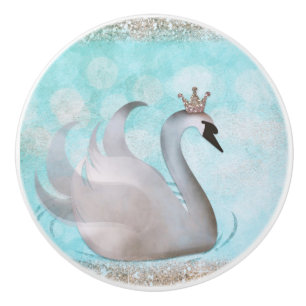 Bouton De Porte En Céramique Princesse Cygne Paillettes Or Faux Chic Conte de F