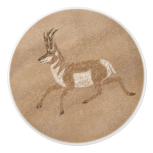 Bouton De Porte En Céramique Pronghorn Sud-Ouest Running Antelope Petroglyph