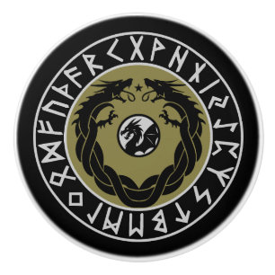 Bouton De Porte En Céramique Protection de Rune Viking Dragon