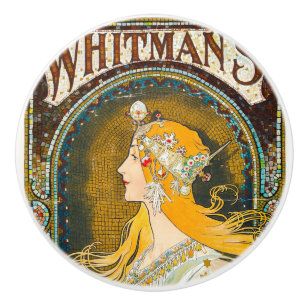 Bouton De Porte En Céramique Publicité d'Alphonse Mucha Vintage Whitman