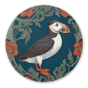 Bouton De Porte En Céramique Puffin William Morris style mer de droite Oiseau m