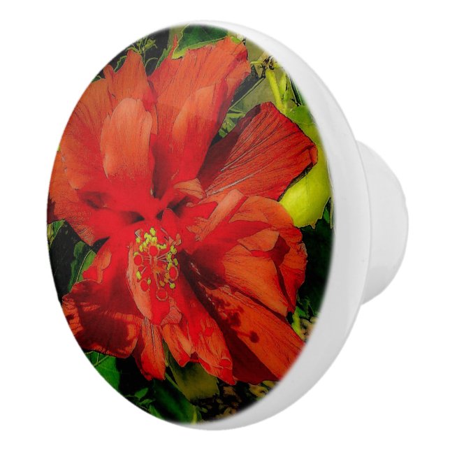 Bouton De Porte En Céramique Puissance des fleurs rouges (Droite)