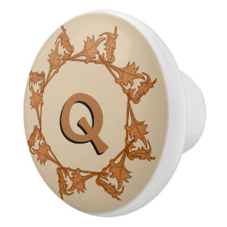 Bouton De Porte En Céramique Pulls de tiroir - Feuilles en cercle avec initial