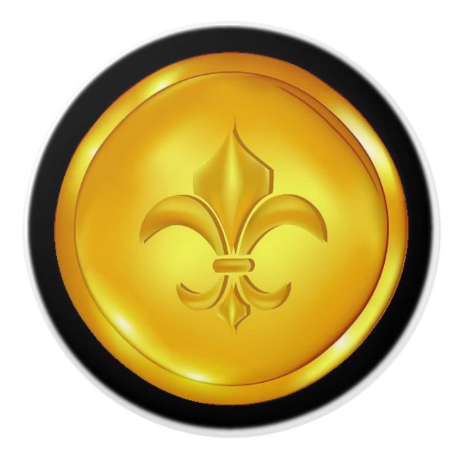 Bouton De Porte En Céramique Pulls Fleur De Lis Gold - SRF (Devant)