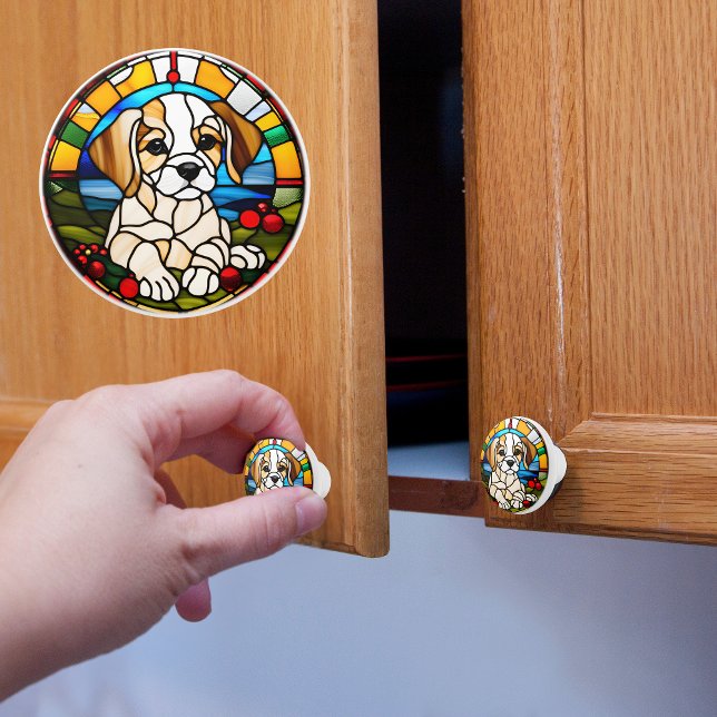 Bouton De Porte En Céramique Puppy Faux Vitrail (Créateur téléchargé)