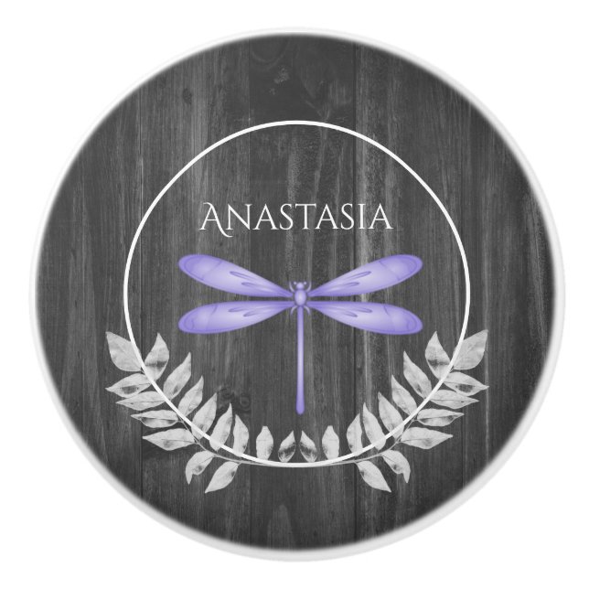 Bouton De Porte En Céramique Purple Dragonfly Rustic Personnalisé Ceramic Knob (Devant)