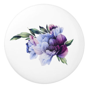 Bouton De Porte En Céramique Purple et bleu Peony clair Image