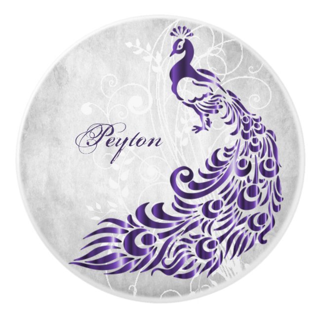 Bouton De Porte En Céramique Purple Peacock Ceramic Personnalisé Knob (Devant)