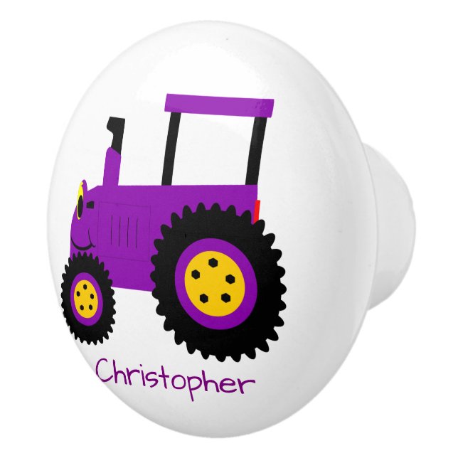 Bouton De Porte En Céramique Purple Tractor Design Personalised (Droite)