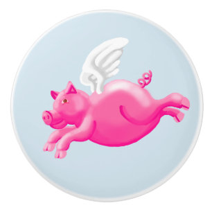 Bouton De Porte En Céramique Quand les porcs volent la version deux