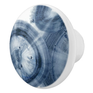 Bouton De Porte En Céramique Quasars - cercles bleus noirs d'encre