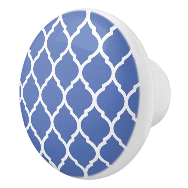 Bouton De Porte En Céramique Quatrefoil bleu marocain (Droite)