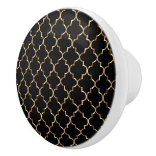 Bouton De Porte En Céramique Quatrefol noir et or simple
