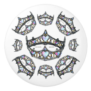 Bouton De Porte En Céramique Queen of Hearts Silver Crowns Tiaras white knob