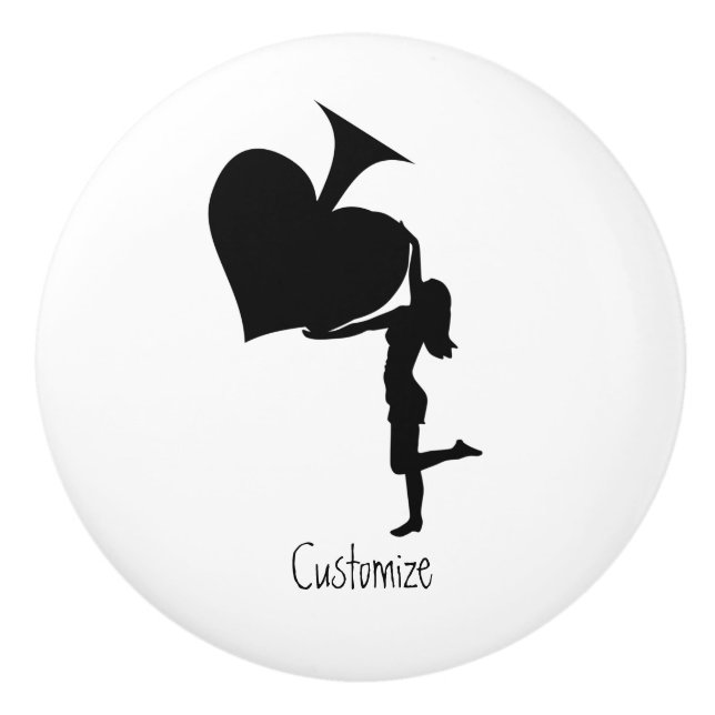 Bouton De Porte En Céramique Queen of Spades tenant un tonnerre d'As noir (Devant)