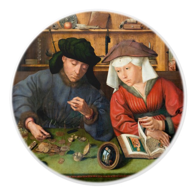 Bouton De Porte En Céramique Quentin Matsys - Le Moneylender et sa femme (Devant)