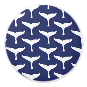 Bouton De Porte En Céramique Queue de baleine blanche Animal marin Océan bleu M