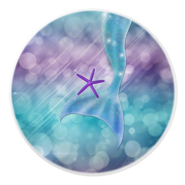 Bouton De Porte En Céramique Queue De Sirène Enchantée Sous La Mer (Devant)