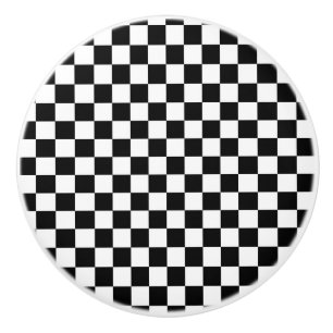 Bouton De Porte En Céramique Raboteuse Checkered noire et blanche de carrés