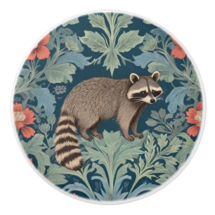 Bouton De Porte En Céramique Raccoon William Morris style droite face floral