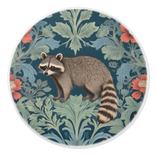 Bouton De Porte En Céramique Raccoon William Morris style gauche face à floral