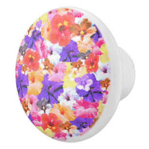 Bouton De Porte En Céramique "Radiance en fleur : Hibiscus en verre tendu