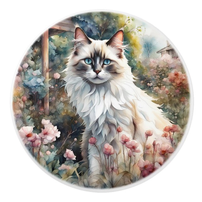 Bouton De Porte En Céramique Ragdoll Chat en anglais Garden (Devant)