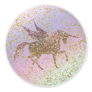 Bouton De Porte En Céramique Rainbow Pastel Gold Parties scintillant Unicorn Fi