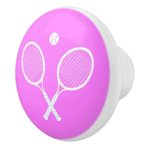 Bouton De Porte En Céramique Raquettes de Tennis et Ball Party rose