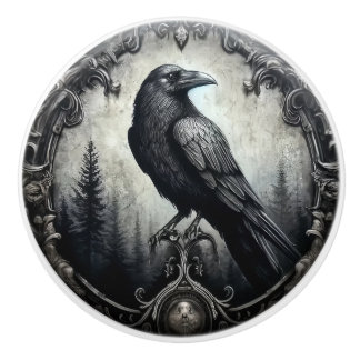 Bouton De Porte En Céramique Raven in Dark Frame Gothic