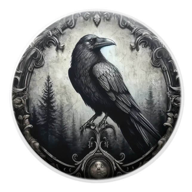 Bouton De Porte En Céramique Raven in Dark Frame Gothic (Devant)