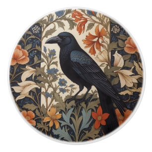 Bouton De Porte En Céramique Raven noir élégant motif floral inspiré de William