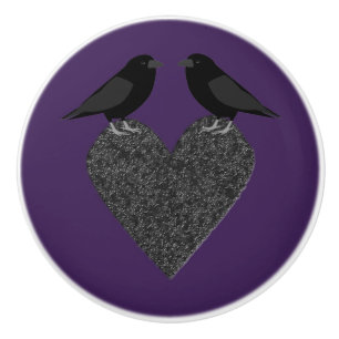 Bouton De Porte En Céramique Ravens gothiques et Coeur noir