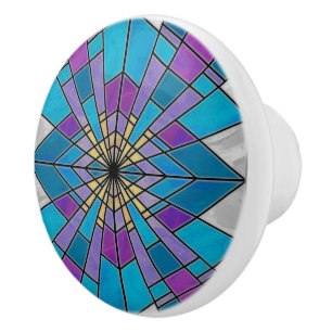Bouton De Porte En Céramique Rayon en verre de teint bleu et violet