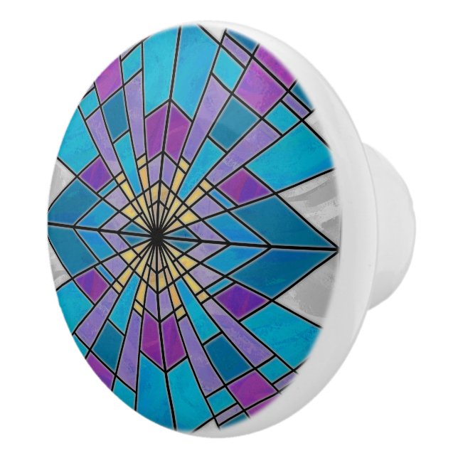 Bouton De Porte En Céramique Rayon en verre de teint bleu et violet (Droite)