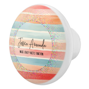 Bouton De Porte En Céramique Rayure colorée aquarelle lumineuse personnalisée