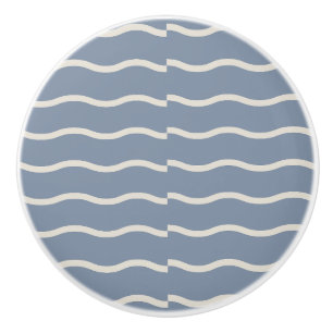Bouton De Porte En Céramique Rayure ondulée dessinée à la main Bleu délavé