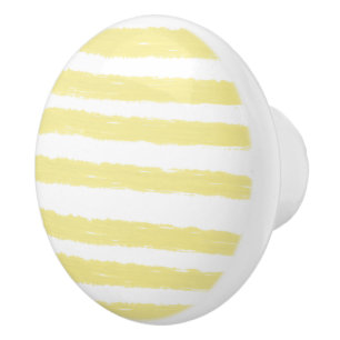 Bouton De Porte En Céramique Rayures Aquarelle Jaune Pastel  