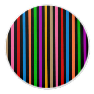 Bouton De Porte En Céramique Rayures arc-en-ciel colorées - Noir