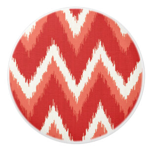 Bouton De Porte En Céramique Rayures Chevron Ikat - Orange Rouille et Blanc