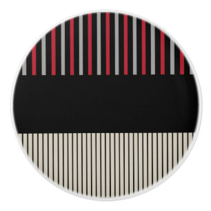 Bouton De Porte En Céramique Rayures Colour Pop-Rouge, Gris, Noir et Blanc Os