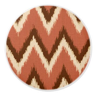 Bouton De Porte En Céramique Rayures d'Ikat Chevron - rouille, brun et beige