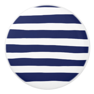Bouton De Porte En Céramique Rayures irrégulières - Bleu et Blanc