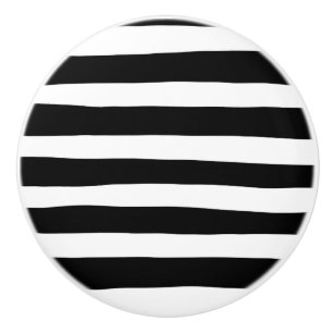 Bouton De Porte En Céramique Rayures irrégulières - Noir et Blanc